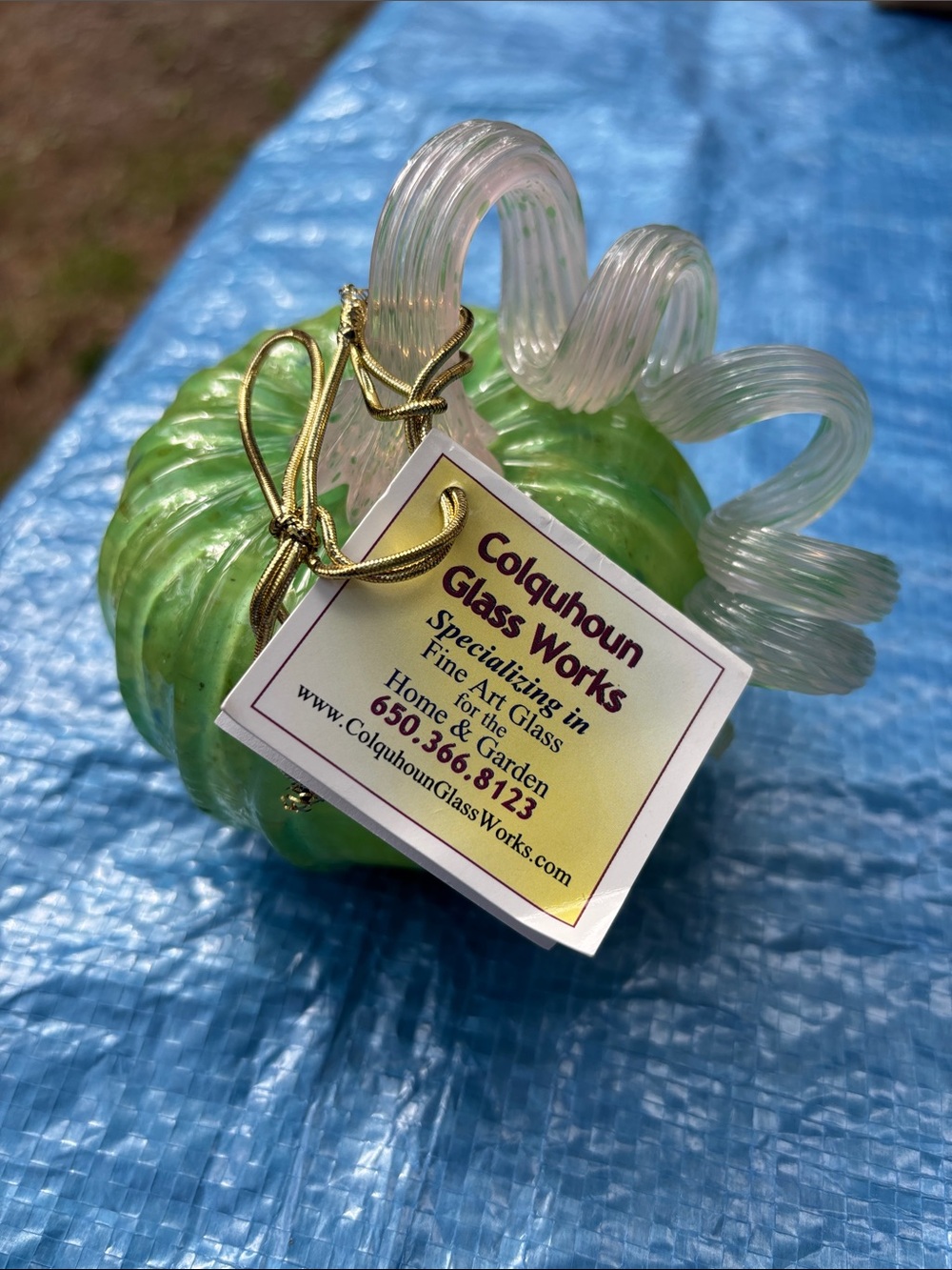 Colquhoun Glass Works Green Art Glass Pumpkin Ornament